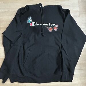 Champion Black Hoodie with Butterfly Accents